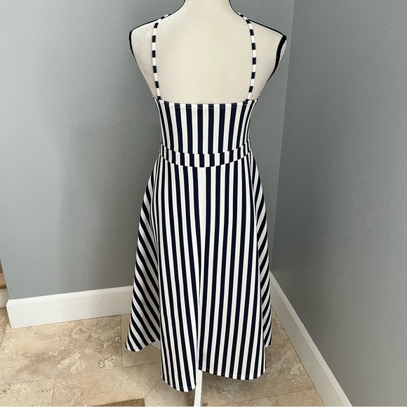 Boohoo Blue and White Asymmetrical Tie Front Sundress - Picture 8 of 14